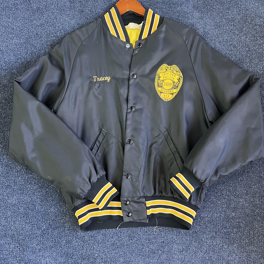 Indiana Regional Police Academy Jacket Mens Large Black Nylon Bomber‎ Varsity